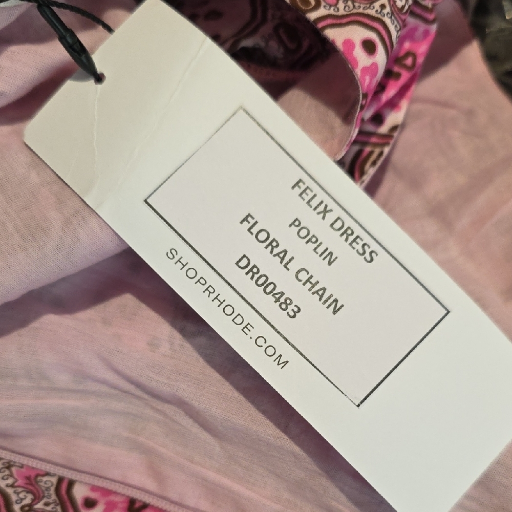 NWT RHODE RARE FELIX POPLIN MINI DRESS IN PINK FLORAL CHAIN PRINT SIZE S - Picture 7 of 7